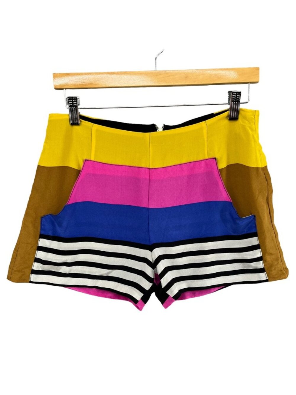 Twinkle by Wenlan Silk Shorts Womens Multicolor Striped Back Zip 3" Size 4